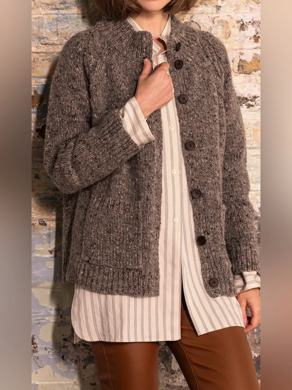 Celtic & Co. Donegal Funnel Neck Cardigan Jumper ‎ Sweater Sz M 100% Wool Gray
